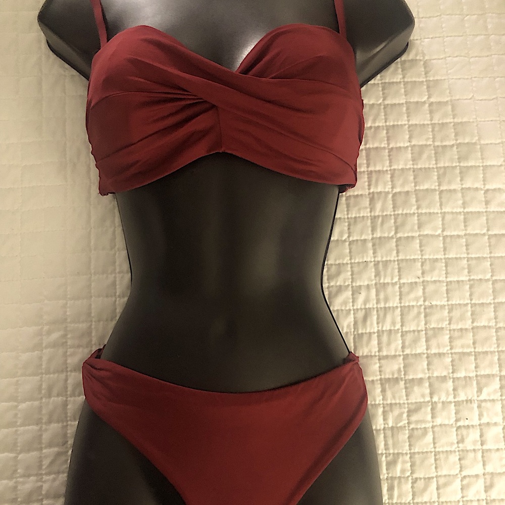 H&M Deep Red Burgundy Bikini 36C top, Sz 6 bottom
